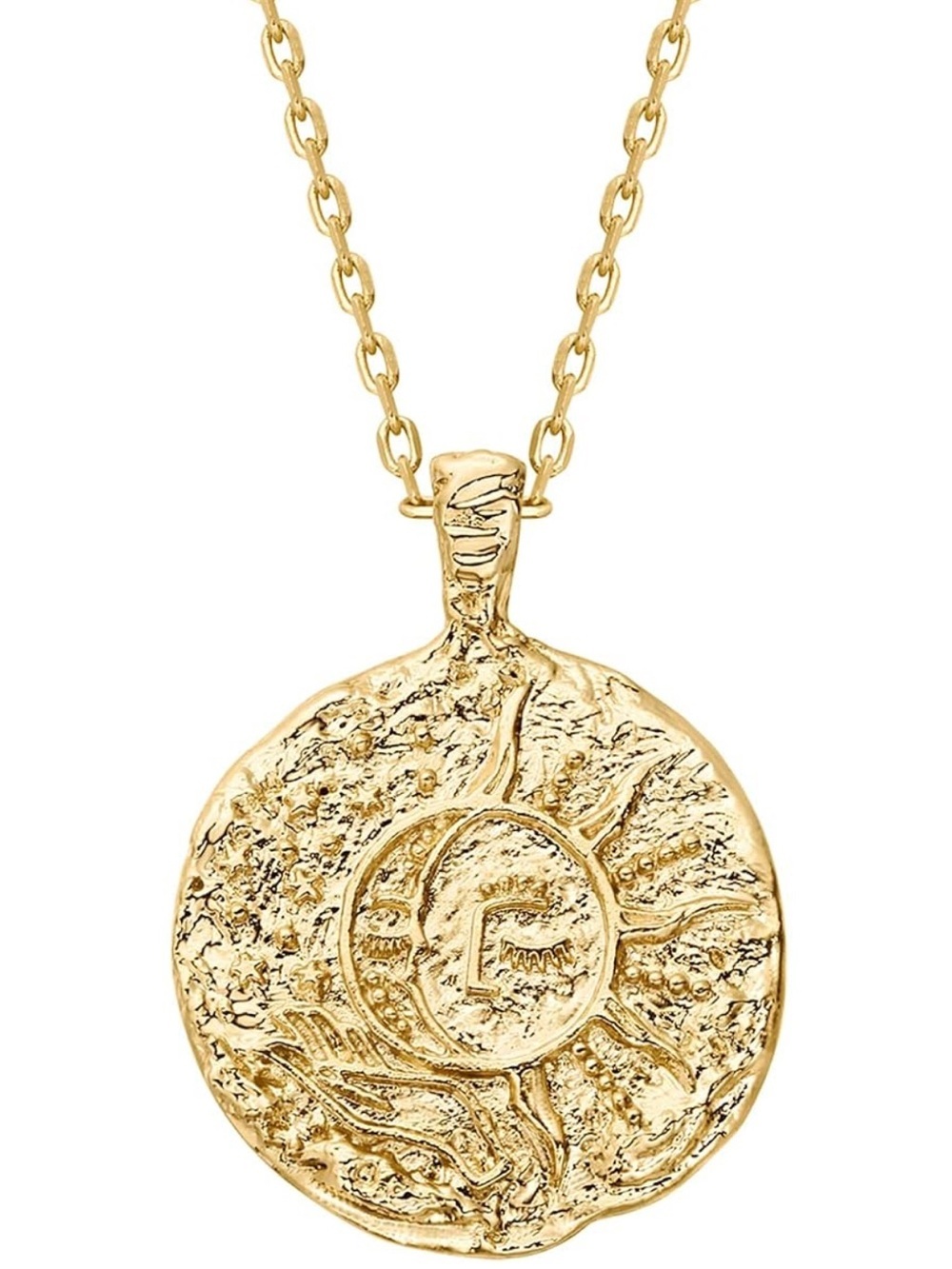14K Gold Plated Sun Moon Medallion Byzantine Pendant Necklace Baroque Style